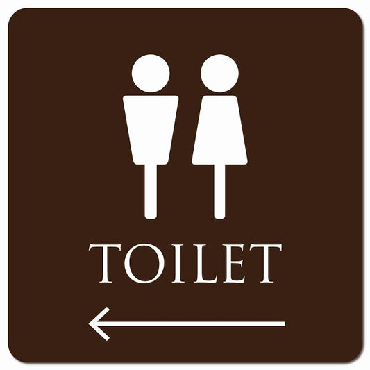トイレ 御手洗 TOILET トイレマーク ブラウン ホワイト 男女マーク 左 矢印 ピクトサイン マグネット 正方形 13x13cm マグネットサイン 誘導表示 ピクトグラム