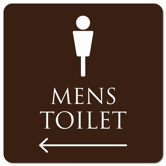 トイレ 御手洗 TOILET トイレマーク ブラウン ホワイト MENS 左 矢印 ピクトサイン マグネット 正方形 13x13cm マグネットサイン 誘導表示 ピクトグラム