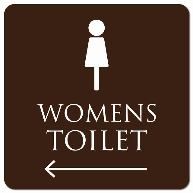 トイレ 御手洗 TOILET トイレマーク ブラウン ホワイト WOMENS 左 矢印 ピクトサイン マグネット 正方形 13x13cm マグネットサイン 誘導表示 ピクトグラム
