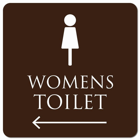 トイレ 御手洗 TOILET トイレマーク ブラウン ホワイト WOMENS 左 矢印 ピクトサイン マグネット 正方形 13x13cm マグネットサイン 誘導表示 ピクトグラム