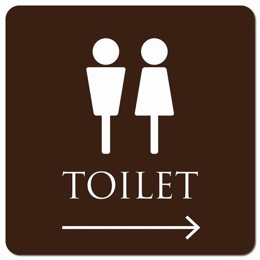 トイレ 御手洗 TOILET トイレマーク ブラウン ホワイト 男女マーク 右 矢印 ピクトサイン マグネット 正方形 13x13cm マグネットサイン 誘導表示 ピクトグラム