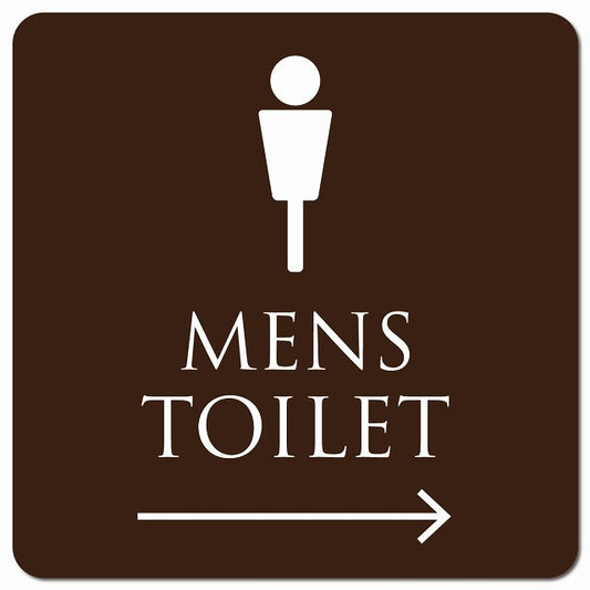 トイレ 御手洗 TOILET トイレマーク ブラウン ホワイト MENS 右 矢印 ピクトサイン マグネット 正方形 13x13cm マグネットサイン 誘導表示 ピクトグラム