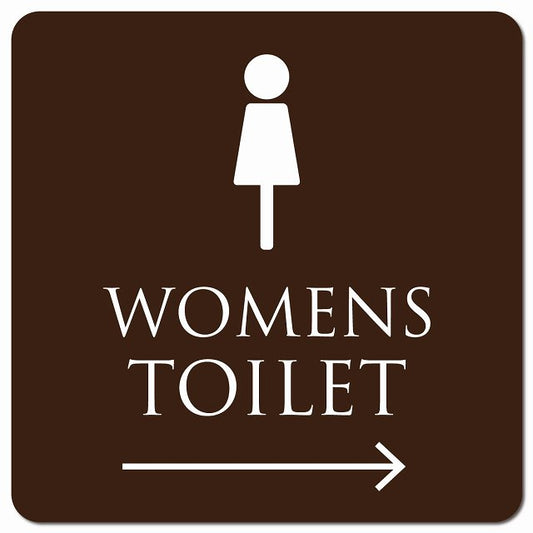 トイレ 御手洗 TOILET トイレマーク ブラウン ホワイト WOMENS 右 矢印 ピクトサイン マグネット 正方形 13x13cm マグネットサイン 誘導表示 ピクトグラム
