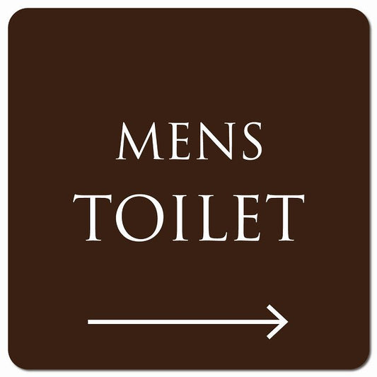 トイレ 御手洗 TOILET トイレマーク ブラウン ホワイト MENS 右 矢印 文字タイプ ピクトサイン マグネット 正方形 13x13cm マグネットサイン 誘導表示 ピクトグラム