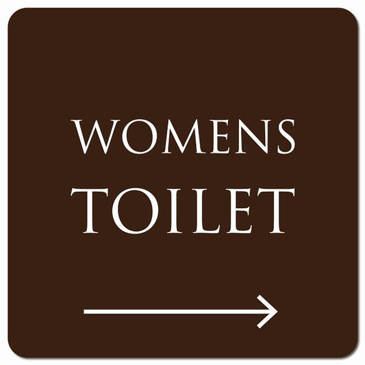 トイレ 御手洗 TOILET トイレマーク ブラウン ホワイト WOMENS 右 矢印 文字タイプ ピクトサイン マグネット 正方形 13x13cm マグネットサイン 誘導表示 ピクトグラム