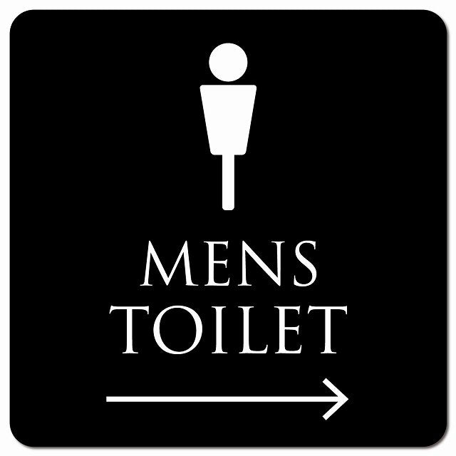 トイレ 御手洗 TOILET トイレマーク ブラック ホワイト MENS 右 矢印 ピクトサイン マグネット 正方形 13x13cm マグネットサイン 誘導表示 ピクトグラム