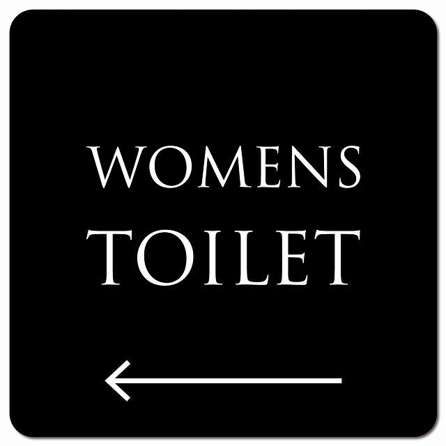 トイレ 御手洗 TOILET トイレマーク ブラック ホワイト WOMENS 左 矢印 文字タイプ ピクトサイン マグネット 正方形 13x13cm マグネットサイン 誘導表示 ピクトグラム