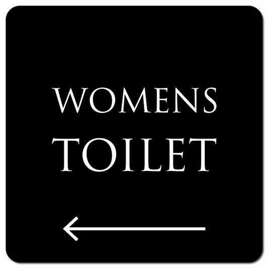 トイレ 御手洗 TOILET トイレマーク ブラック ホワイト WOMENS 左 矢印 文字タイプ ピクトサイン マグネット 正方形 13x13cm マグネットサイン 誘導表示 ピクトグラム