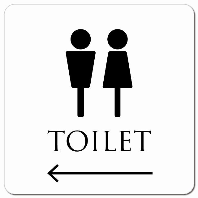 トイレ 御手洗 TOILET トイレマーク ホワイト ブラック 男女マーク 左 矢印 ピクトサイン マグネット 正方形 13x13cm マグネットサイン 誘導表示 ピクトグラム