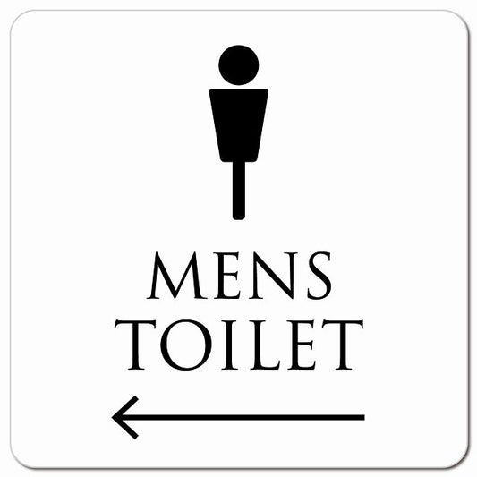 トイレ 御手洗 TOILET トイレマーク ホワイト ブラック MENS 左 矢印 ピクトサイン マグネット 正方形 13x13cm マグネットサイン 誘導表示 ピクトグラム