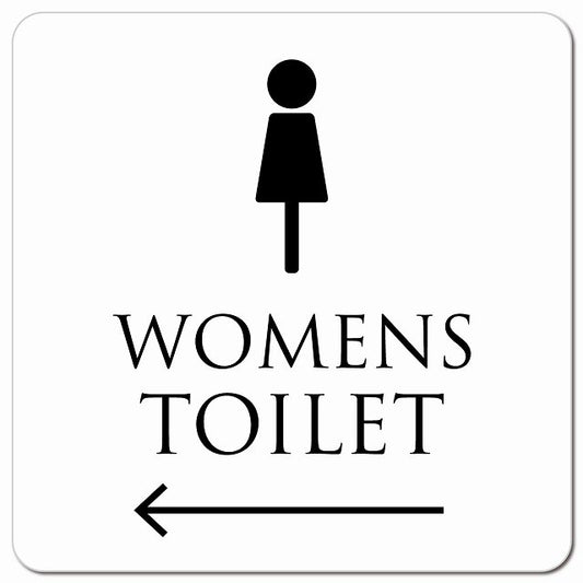 トイレ 御手洗 TOILET トイレマーク ホワイト ブラック WOMENS 左 矢印 ピクトサイン マグネット 正方形 13x13cm マグネットサイン 誘導表示 ピクトグラム