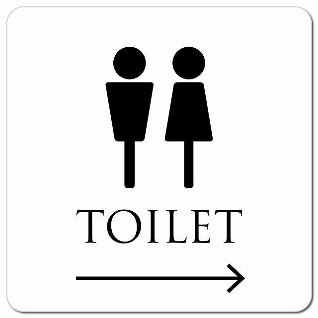 トイレ 御手洗 TOILET トイレマーク ホワイト ブラック 男女マーク 右 矢印 ピクトサイン マグネット 正方形 13x13cm マグネットサイン 誘導表示 ピクトグラム