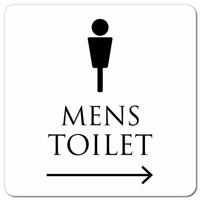 トイレ 御手洗 TOILET トイレマーク ホワイト ブラック MENS 右 矢印 ピクトサイン マグネット 正方形 13x13cm マグネットサイン 誘導表示 ピクトグラム