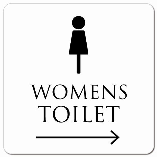 トイレ 御手洗 TOILET トイレマーク ホワイト ブラック WOMENS 右 矢印 ピクトサイン マグネット 正方形 13x13cm マグネットサイン 誘導表示 ピクトグラム