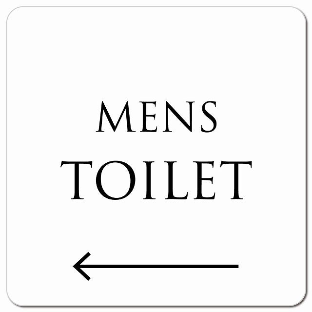 トイレ 御手洗 TOILET トイレマーク ホワイト ブラック MENS 左 文字タイプ ピクトサイン マグネット 正方形 13x13cm マグネットサイン 案内表示 施設用 ピクトグラム