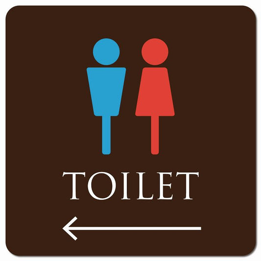 トイレ 御手洗 TOILET トイレマーク ブラウン＆カラー 男女マーク 左 矢印 ピクトサイン マグネット 正方形 13x13cm マグネットサイン 誘導表示 ピクトグラム