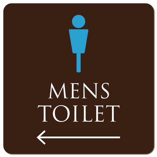 トイレ 御手洗 TOILET トイレマーク ブラウン＆カラー MENS 左 矢印 ピクトサイン マグネット 正方形 13x13cm マグネットサイン 誘導表示 ピクトグラム