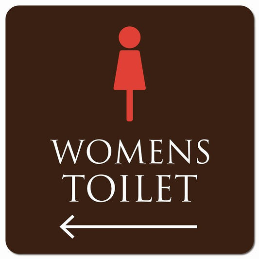 トイレ 御手洗 TOILET トイレマーク ブラウン＆カラー WOMENS 左 矢印 ピクトサイン マグネット 正方形 13x13cm マグネットサイン 誘導表示 ピクトグラム