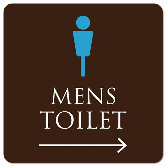 トイレ 御手洗 TOILET トイレマーク ブラウン＆カラー MENS 右 矢印 ピクトサイン マグネット 正方形 13x13cm マグネットサイン 誘導表示 ピクトグラム