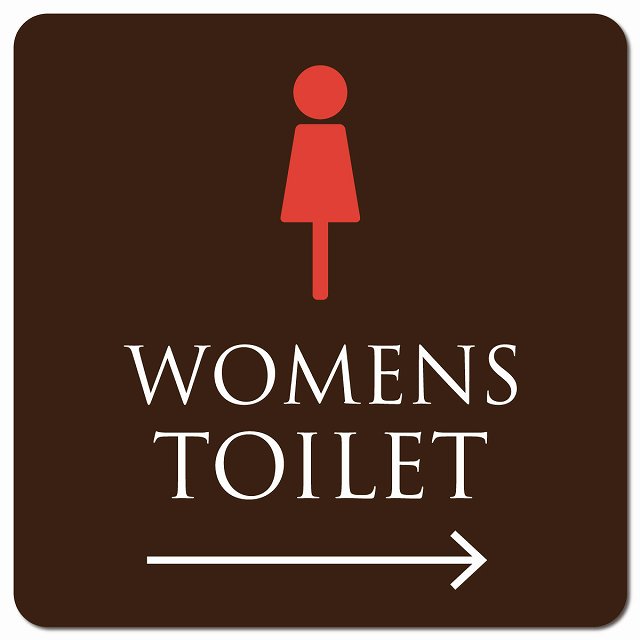 トイレ 御手洗 TOILET トイレマーク ブラウン＆カラー WOMENS 右 矢印 ピクトサイン マグネット 正方形 13x13cm マグネットサイン 誘導表示 ピクトグラム