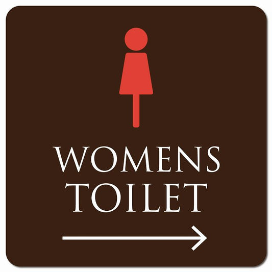 トイレ 御手洗 TOILET トイレマーク ブラウン＆カラー WOMENS 右 矢印 ピクトサイン マグネット 正方形 13x13cm マグネットサイン 誘導表示 ピクトグラム