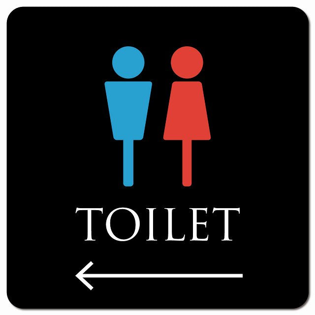 トイレ 御手洗 TOILET トイレマーク ブラック＆カラー 男女マーク 左 矢印 ピクトサイン マグネット 正方形 13x13cm マグネットサイン 誘導表示 ピクトグラム