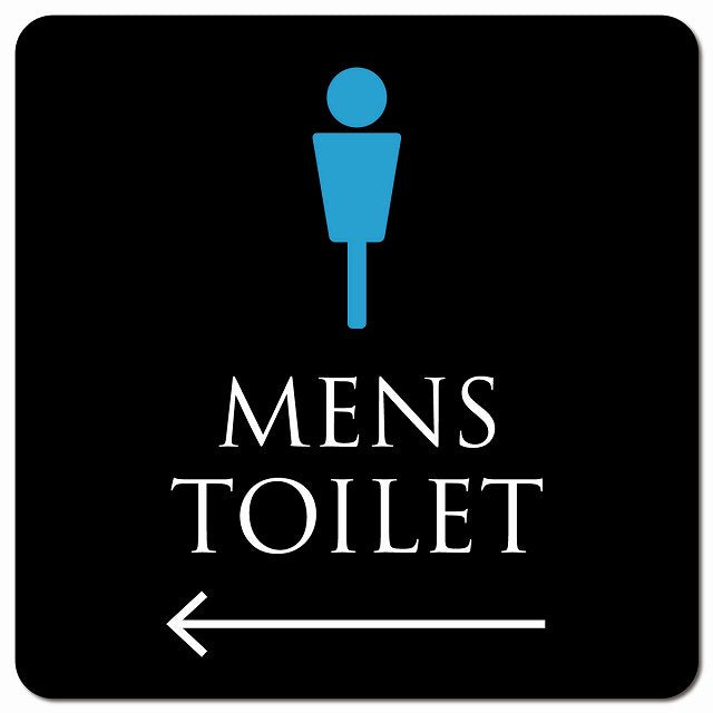 トイレ 御手洗 TOILET トイレマーク ブラック＆カラー MENS 左 矢印 ピクトサイン マグネット 正方形 13x13cm マグネットサイン 誘導表示 ピクトグラム