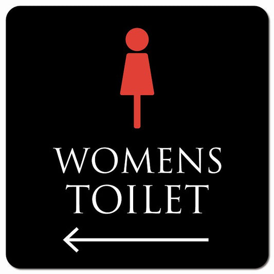 トイレ 御手洗 TOILET トイレマーク ブラック＆カラー WOMENS 左 矢印 ピクトサイン マグネット 正方形 13x13cm マグネットサイン 誘導表示 ピクトグラム