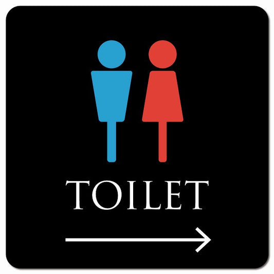 トイレ 御手洗 TOILET トイレマーク ブラック＆カラー 男女マーク 右 矢印 ピクトサイン マグネット 正方形 13x13cm マグネットサイン 誘導表示 ピクトグラム