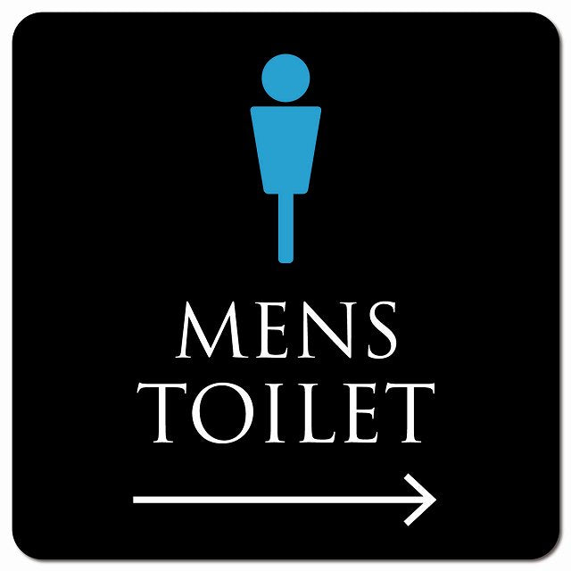 トイレ 御手洗 TOILET トイレマーク ブラック＆カラー MENS 右 矢印 ピクトサイン マグネット 正方形 13x13cm マグネットサイン 誘導表示 ピクトグラム
