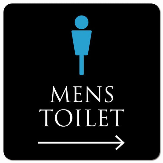 トイレ 御手洗 TOILET トイレマーク ブラック＆カラー MENS 右 矢印 ピクトサイン マグネット 正方形 13x13cm マグネットサイン 誘導表示 ピクトグラム