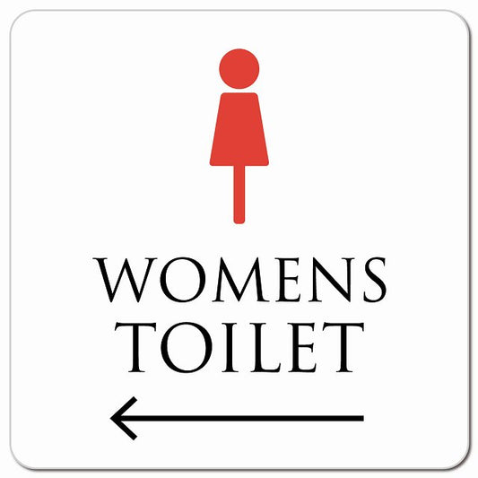 トイレ 御手洗 TOILET トイレマーク ホワイト＆カラー WOMENS 左 矢印 ピクトサイン マグネット 正方形 13x13cm マグネットサイン 誘導表示 ピクトグラム