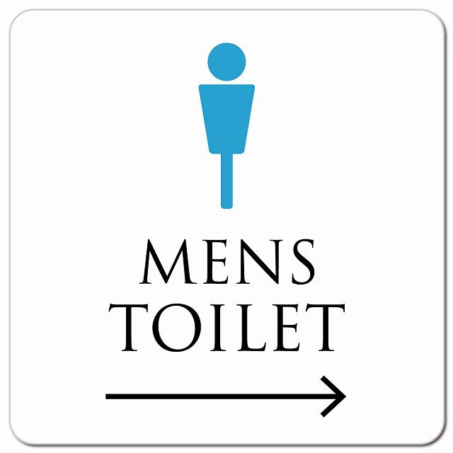 トイレ 御手洗 TOILET トイレマーク ホワイト＆カラー MENS 右 矢印 ピクトサイン マグネット 正方形 13x13cm マグネットサイン 誘導表示 ピクトグラム
