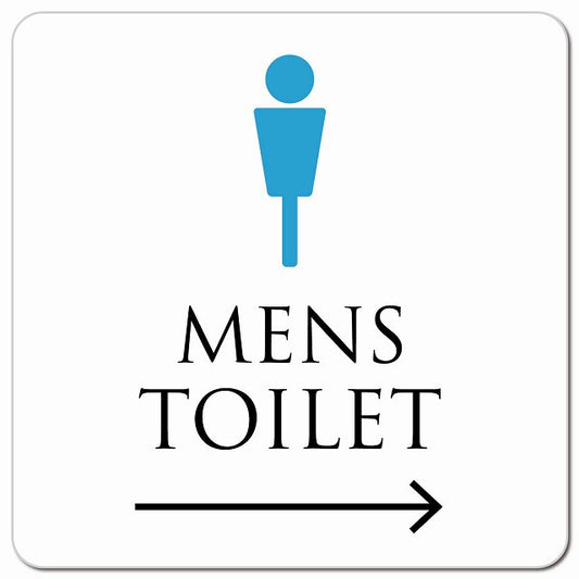 トイレ 御手洗 TOILET トイレマーク ホワイト＆カラー MENS 右 矢印 ピクトサイン マグネット 正方形 13x13cm マグネットサイン 誘導表示 ピクトグラム