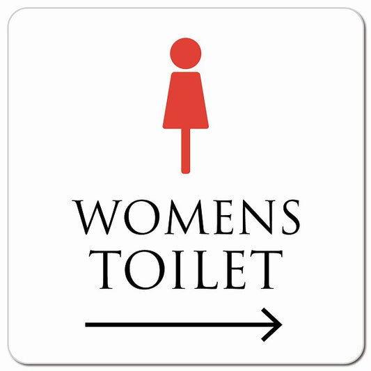 トイレ 御手洗 TOILET トイレマーク ホワイト＆カラー WOMENS 右 矢印 ピクトサイン マグネット 正方形 13x13cm マグネットサイン 誘導表示 ピクトグラム