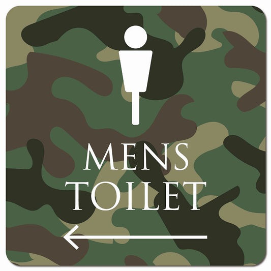 トイレ 御手洗 TOILET トイレマーク 迷彩 カラー MENS 左 矢印 ピクトサイン マグネット 正方形 13x13cm マグネットサイン 誘導表示 ピクトグラム