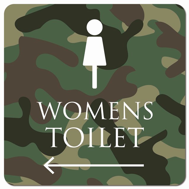トイレ 御手洗 TOILET トイレマーク 迷彩 カラー WOMENS 左 矢印 ピクトサイン マグネット 正方形 13x13cm マグネットサイン 誘導表示 ピクトグラム