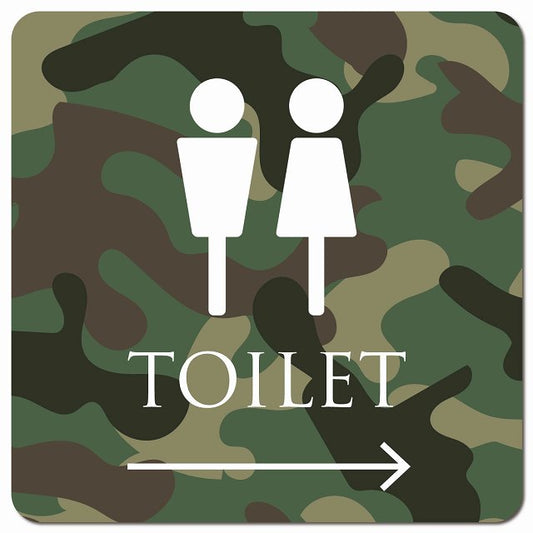 トイレ 御手洗 TOILET トイレマーク 迷彩 カラー 男女マーク 右 矢印 ピクトサイン マグネット 正方形 13x13cm マグネットサイン 誘導表示 ピクトグラム