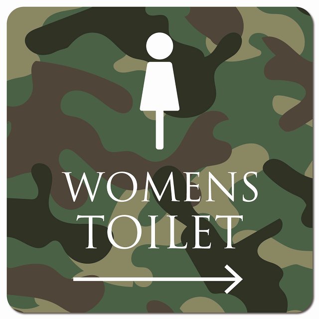 トイレ 御手洗 TOILET トイレマーク 迷彩 カラー WOMENS 右 矢印 ピクトサイン マグネット 正方形 13x13cm マグネットサイン 誘導表示 ピクトグラム