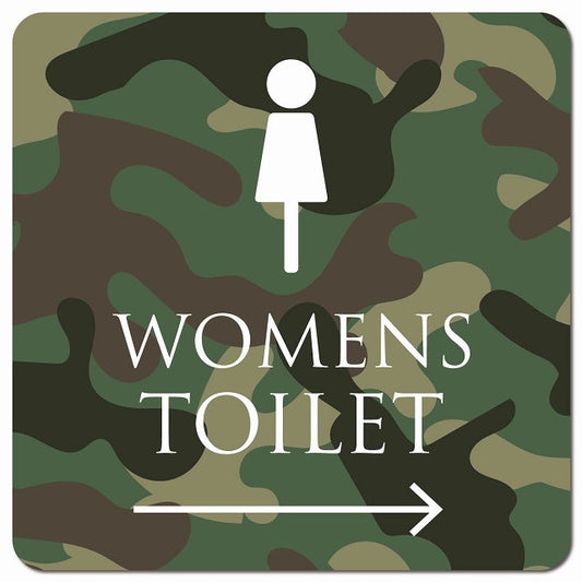 トイレ 御手洗 TOILET トイレマーク 迷彩 カラー WOMENS 右 矢印 ピクトサイン マグネット 正方形 13x13cm マグネットサイン 誘導表示 ピクトグラム