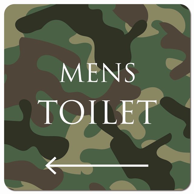 トイレ 御手洗 TOILET トイレマーク 迷彩 カラー MENS 左 文字タイプ ピクトサイン マグネット 正方形 13x13cm マグネットサイン 案内表示 施設用 ピクトグラム