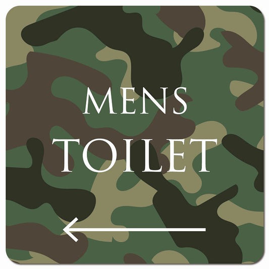 トイレ 御手洗 TOILET トイレマーク 迷彩 カラー MENS 左 文字タイプ ピクトサイン マグネット 正方形 13x13cm マグネットサイン 案内表示 施設用 ピクトグラム