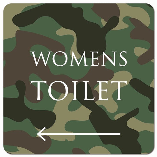 トイレ 御手洗 TOILET トイレマーク 迷彩 カラー WOMENS 左 文字タイプ ピクトサイン マグネット 正方形 13x13cm マグネットサイン 案内表示 施設用 ピクトグラム