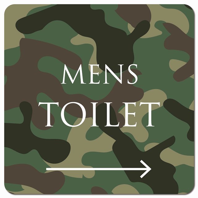 トイレ 御手洗 TOILET トイレマーク 迷彩 カラー MENS 右 文字タイプ ピクトサイン マグネット 正方形 13x13cm マグネットサイン 案内表示 施設用 ピクトグラム