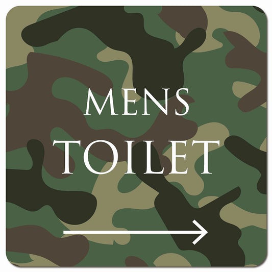 トイレ 御手洗 TOILET トイレマーク 迷彩 カラー MENS 右 文字タイプ ピクトサイン マグネット 正方形 13x13cm マグネットサイン 案内表示 施設用 ピクトグラム
