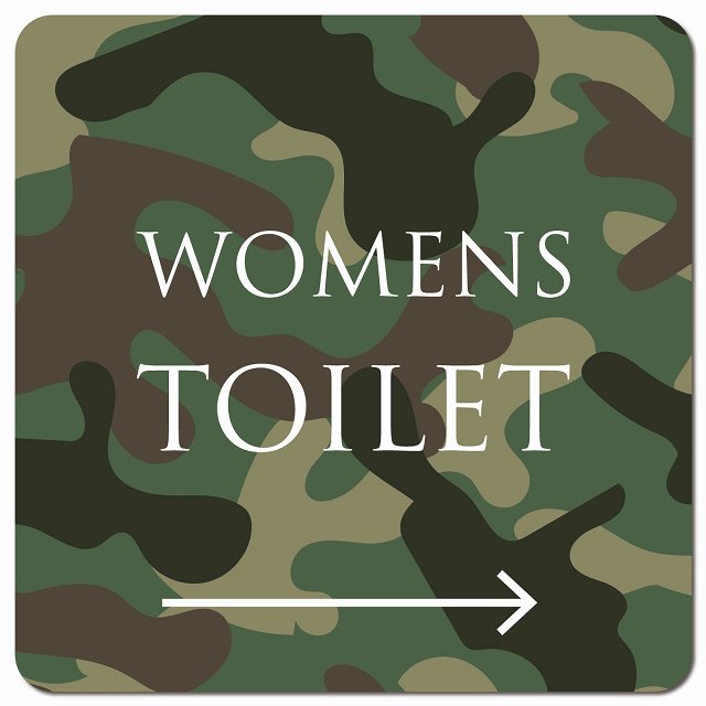 トイレ 御手洗 TOILET トイレマーク 迷彩 カラー WOMENS 右 文字タイプ ピクトサイン マグネット 正方形 13x13cm マグネットサイン 案内表示 施設用 ピクトグラム