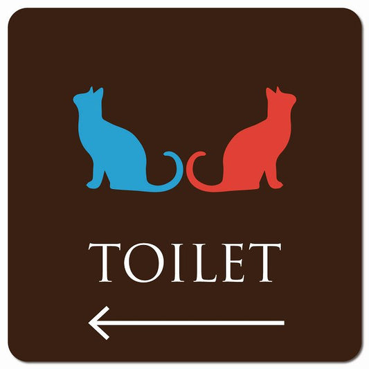 トイレ 御手洗 TOILET トイレマーク ねこ 猫 ネコ ブラウン カラー 男女マーク 左 矢印 ピクトサイン マグネット 正方形 13x13cm マグネットサイン 誘導表示 ピクトグラム
