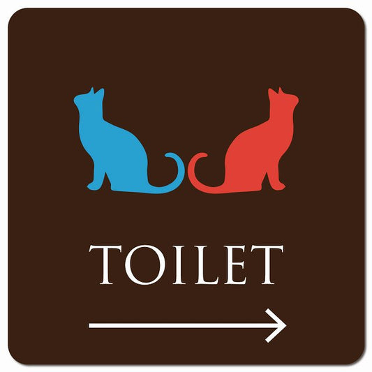 トイレ 御手洗 TOILET トイレマーク ねこ 猫 ネコ ブラウン カラー 男女マーク 右 矢印 ピクトサイン マグネット 正方形 13x13cm マグネットサイン 誘導表示 ピクトグラム