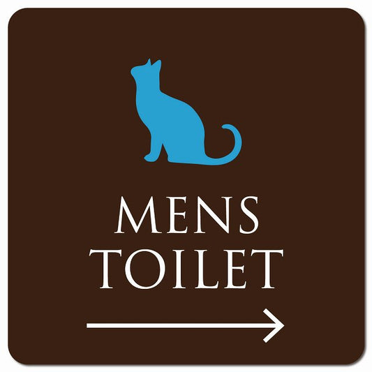 トイレ 御手洗 TOILET トイレマーク ねこ 猫 ネコ ブラウン カラー MENS 右 矢印 ピクトサイン マグネット 正方形 13x13cm マグネットサイン 誘導表示 ピクトグラム
