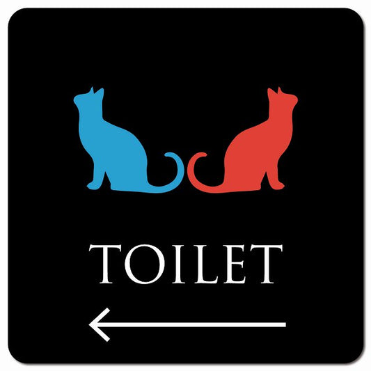 トイレ 御手洗 TOILET トイレマーク ねこ 猫 ネコ ブラック カラー 男女マーク 左 矢印 ピクトサイン マグネット 正方形 13x13cm マグネットサイン 誘導表示 ピクトグラム